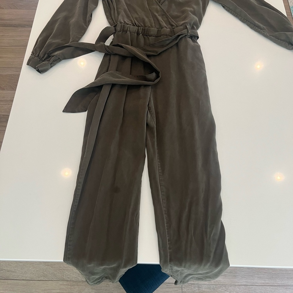 YFB Olive Green Wrap Front Long Sleeve Jumpsuit Size Small